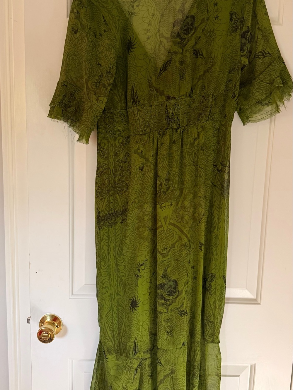 Urban Outfitters Olive Green Sheer Printed Midi Dress - Picture 3 of 4